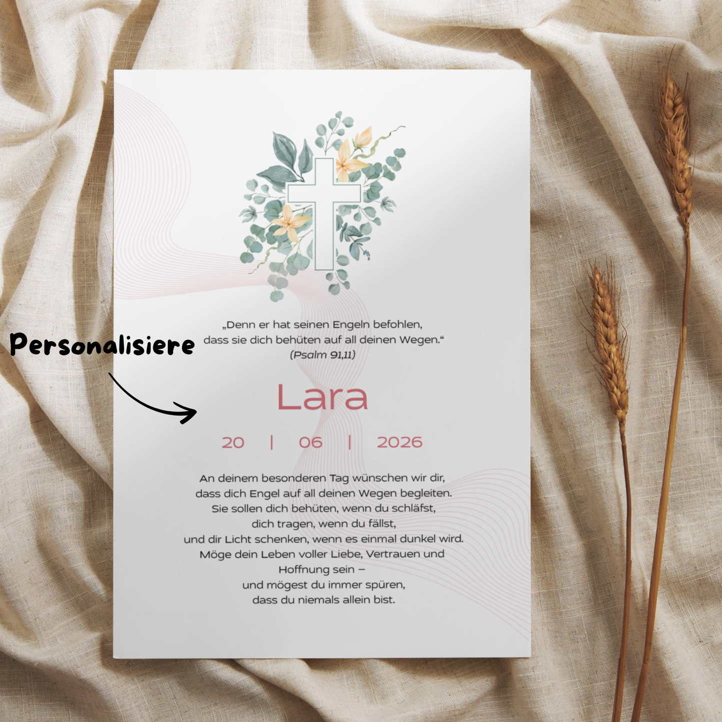 Personalisierter Taufbrief | Geschenk zur Taufe | Tauferinnerung (ohne Rahmen)