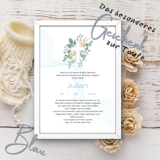 Personalisierter Taufbrief | Geschenk zur Taufe | Tauferinnerung (ohne Rahmen)
