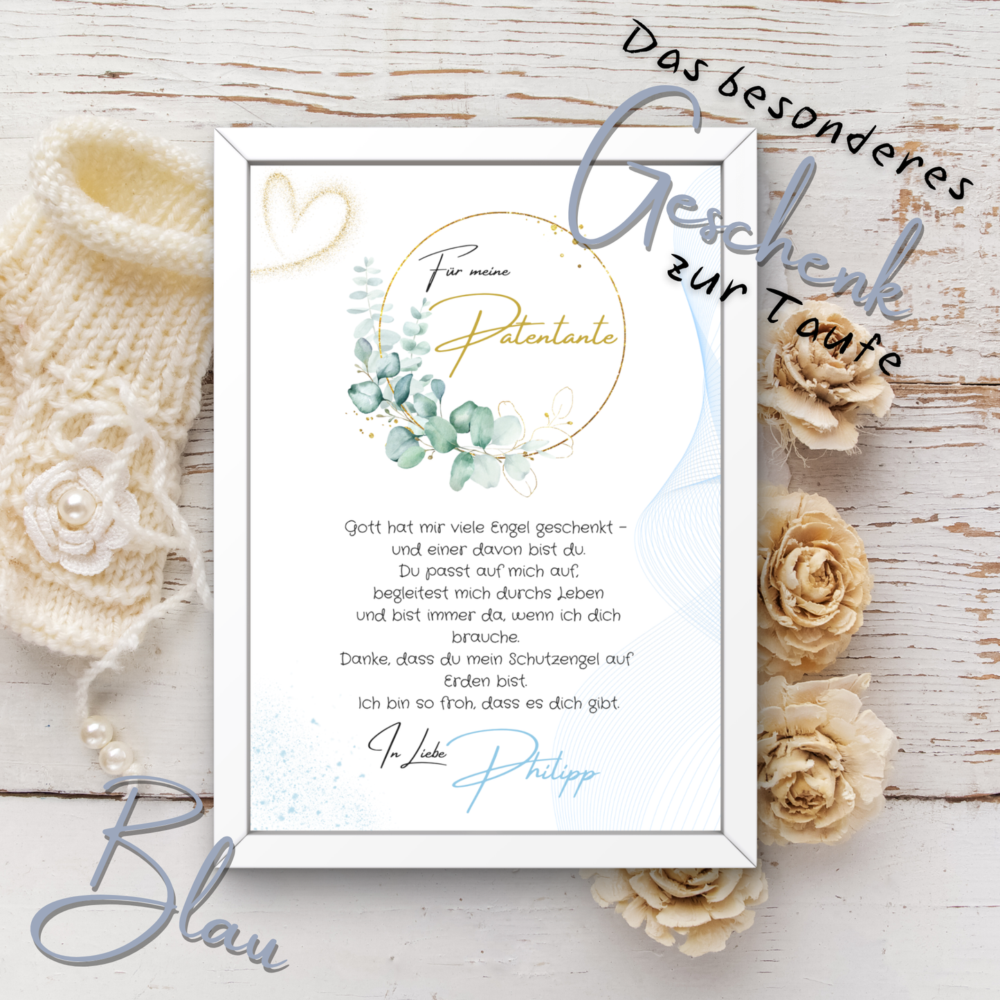 Personalisierter Patenbrief | Geschenk zur Taufe | Tauferinnerung (ohne Rahmen)