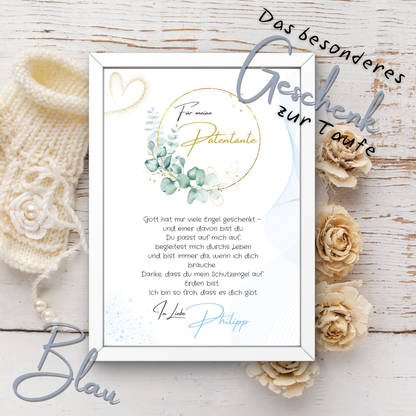 Personalisierter Patenbrief | Geschenk zur Taufe | Tauferinnerung (ohne Rahmen)