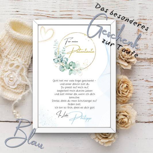 Personalisierter Patenbrief | Geschenk zur Taufe | Tauferinnerung (ohne Rahmen)