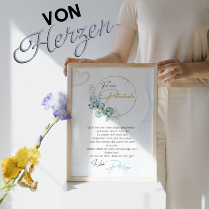 Personalisierter Patenbrief | Geschenk zur Taufe | Tauferinnerung (ohne Rahmen)