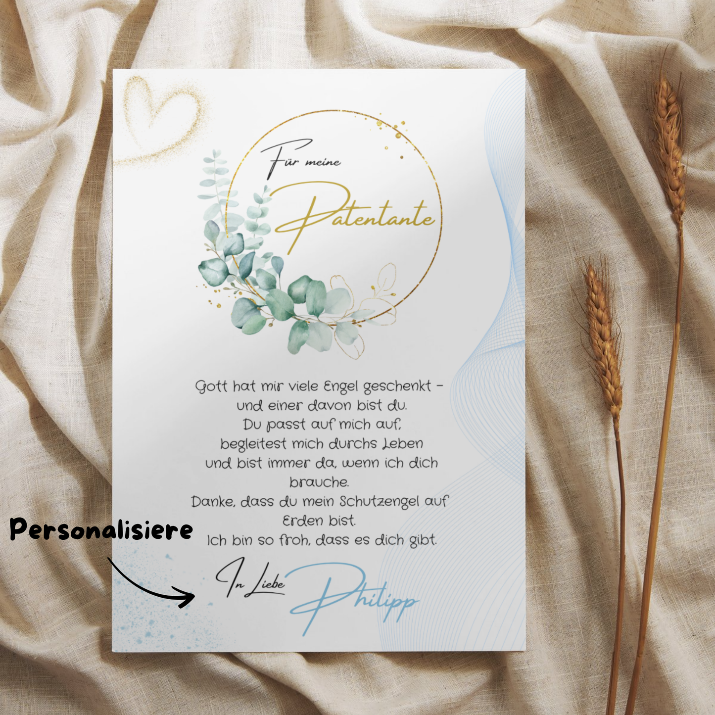 Personalisierter Patenbrief | Geschenk zur Taufe | Tauferinnerung (ohne Rahmen)