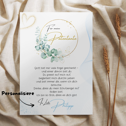 Personalisierter Patenbrief | Geschenk zur Taufe | Tauferinnerung (ohne Rahmen)