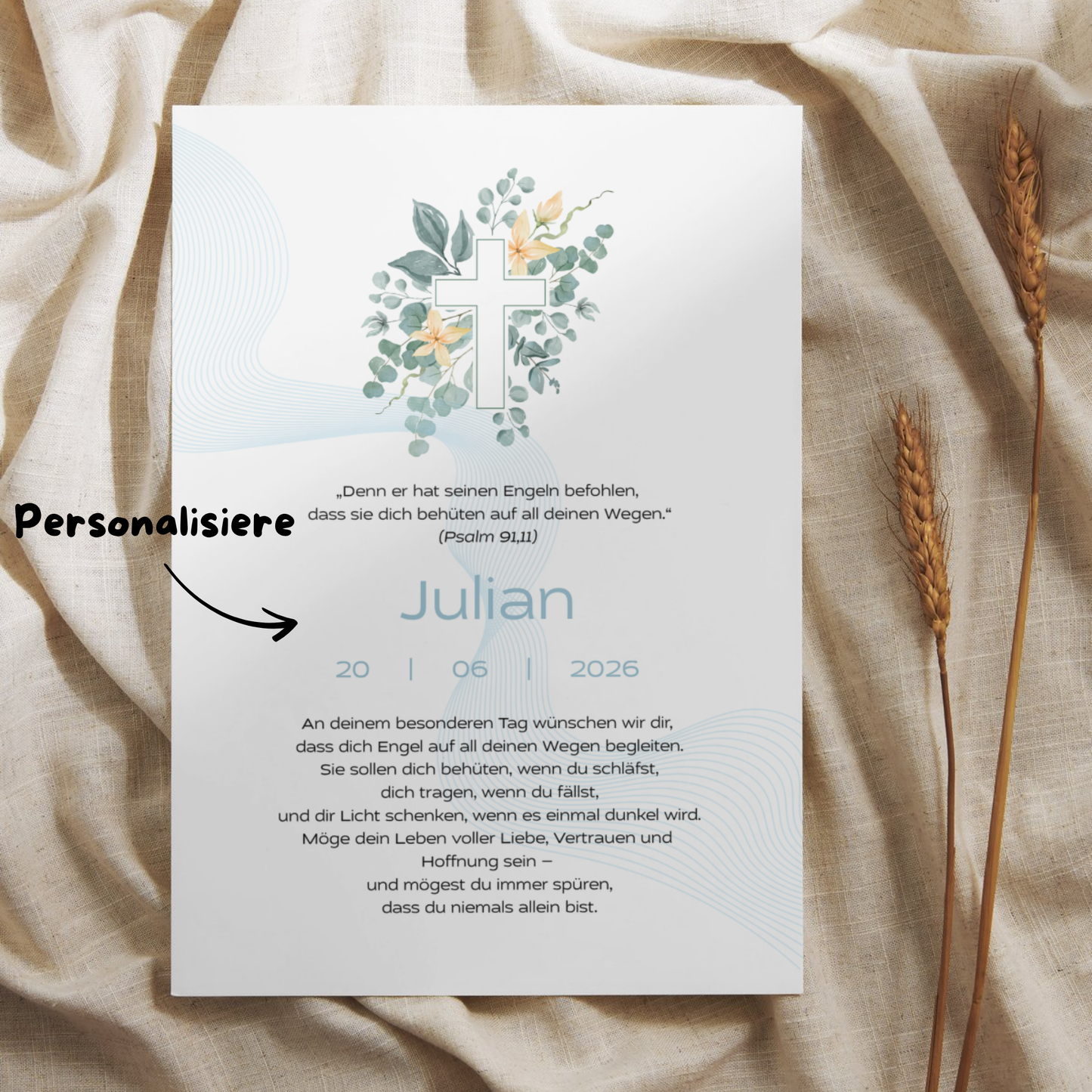 Personalisierter Taufbrief | Geschenk zur Taufe | Tauferinnerung (ohne Rahmen)