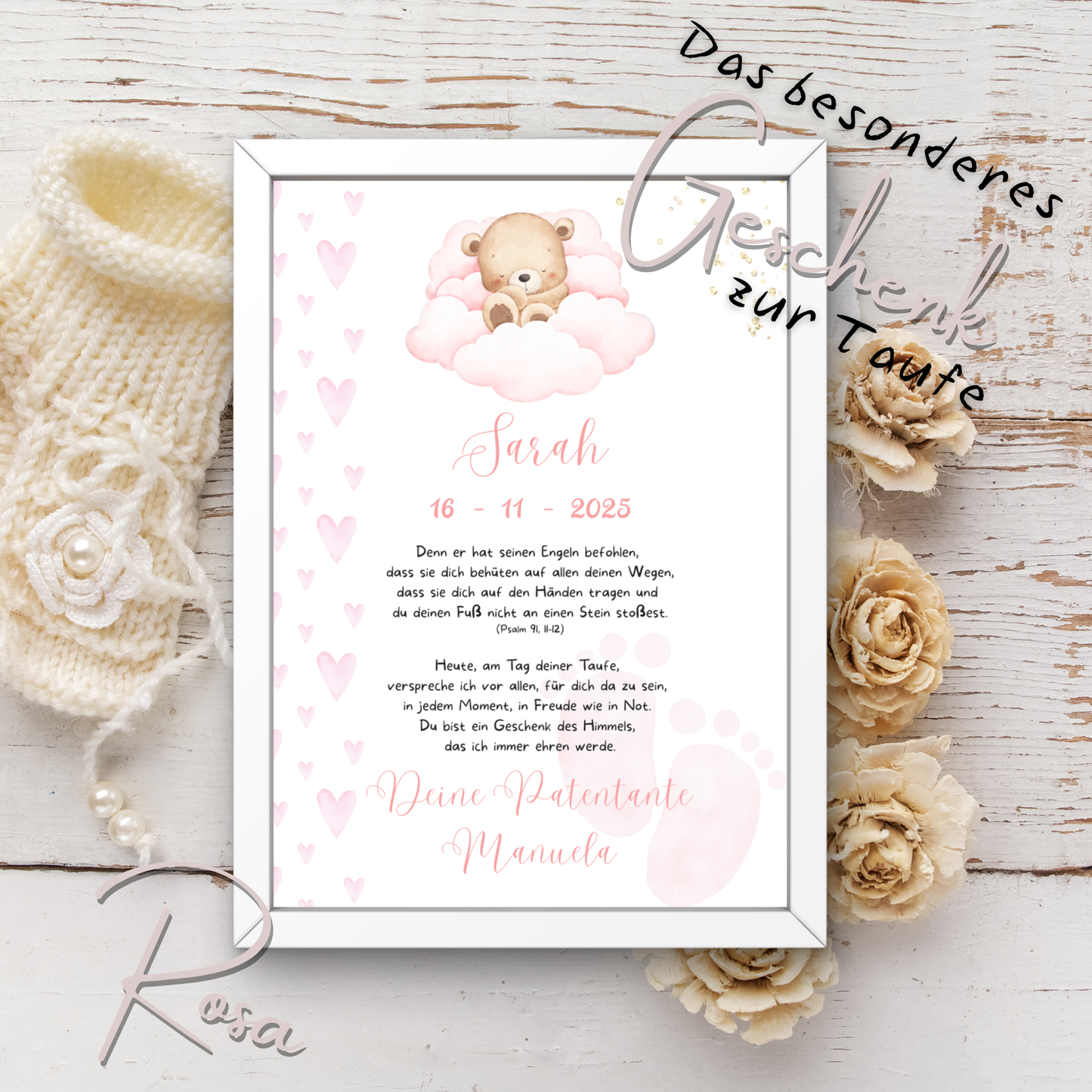 Personalisierter Patenbrief | Geschenk zur Taufe | Tauferinnerung (ohne Rahmen)