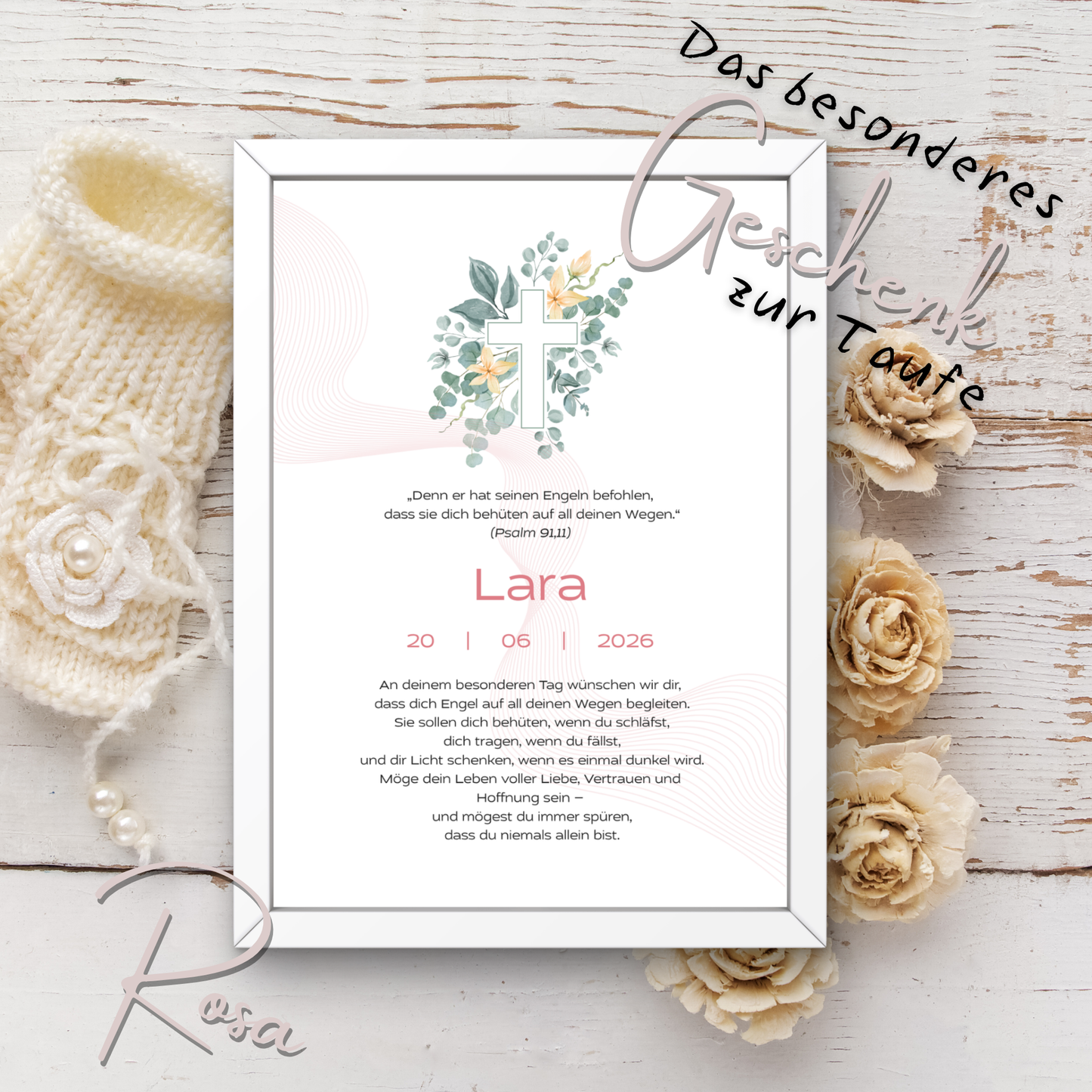 Personalisierter Taufbrief | Geschenk zur Taufe | Tauferinnerung (ohne Rahmen)