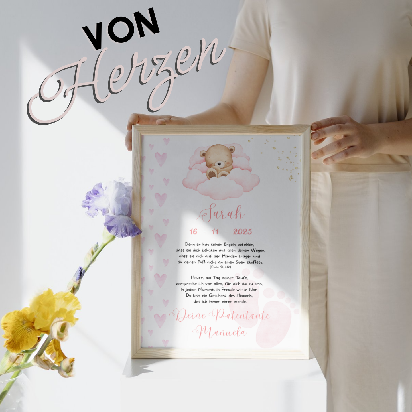 Personalisierter Patenbrief | Geschenk zur Taufe | Tauferinnerung (ohne Rahmen)