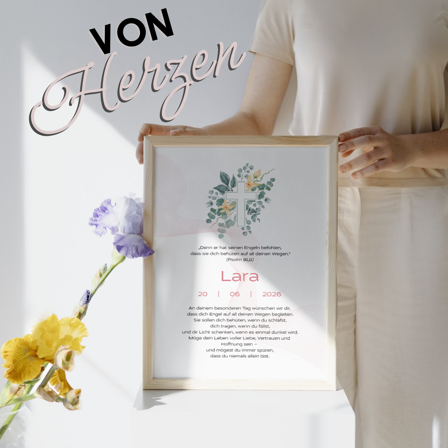 Personalisierter Taufbrief | Geschenk zur Taufe | Tauferinnerung (ohne Rahmen)