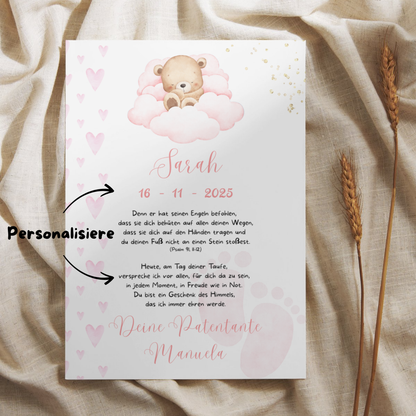 Personalisierter Patenbrief | Geschenk zur Taufe | Tauferinnerung (ohne Rahmen)