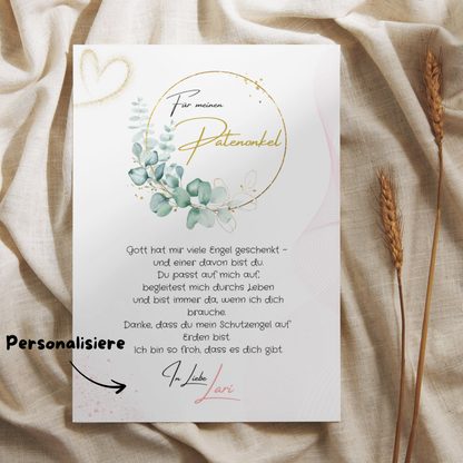 Personalisierter Patenbrief | Geschenk zur Taufe | Tauferinnerung (ohne Rahmen)