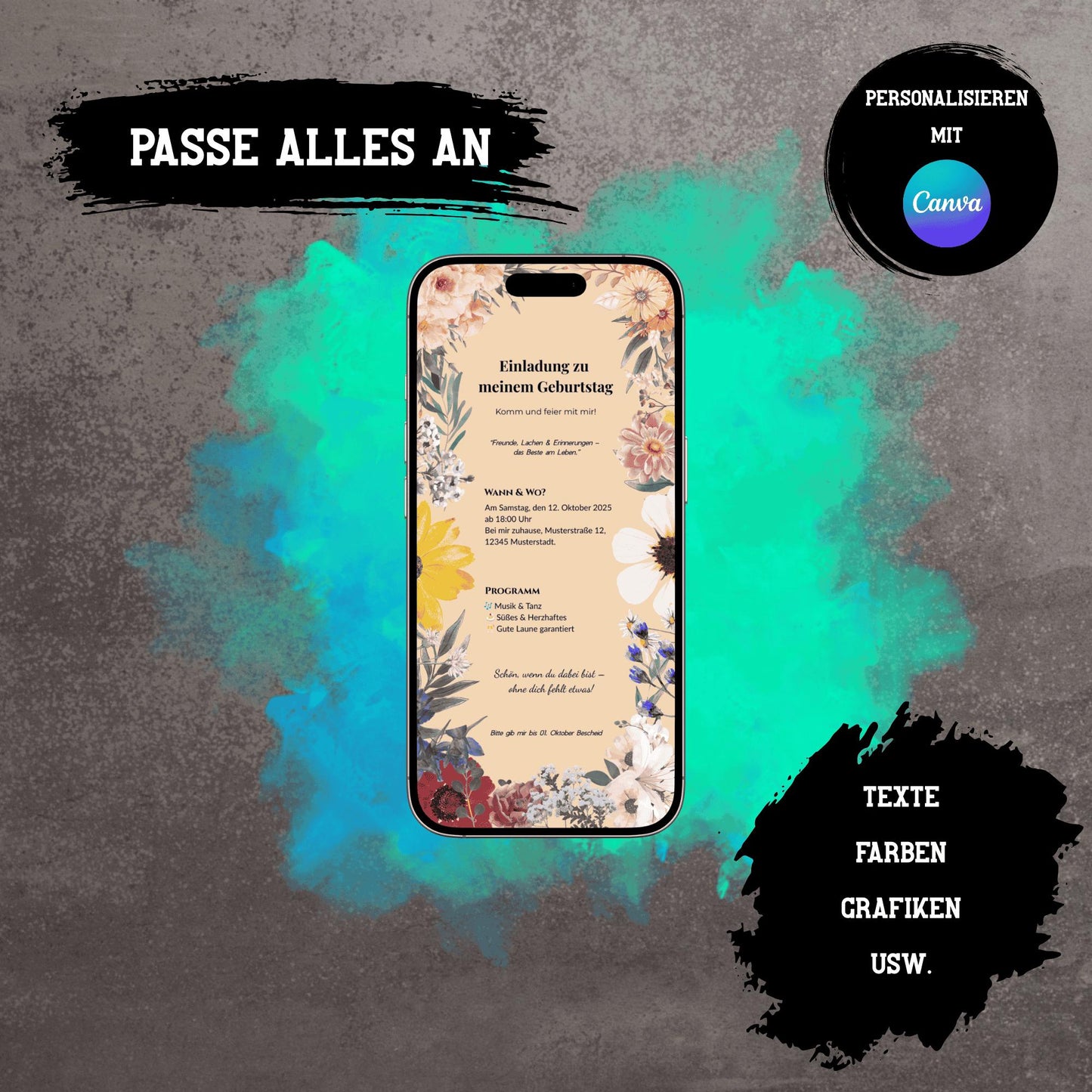 Digitale Einladung zum Geburtstag | Personalisierbare Einladung | Verschicke per E-Mail, WhatsApp, etc.