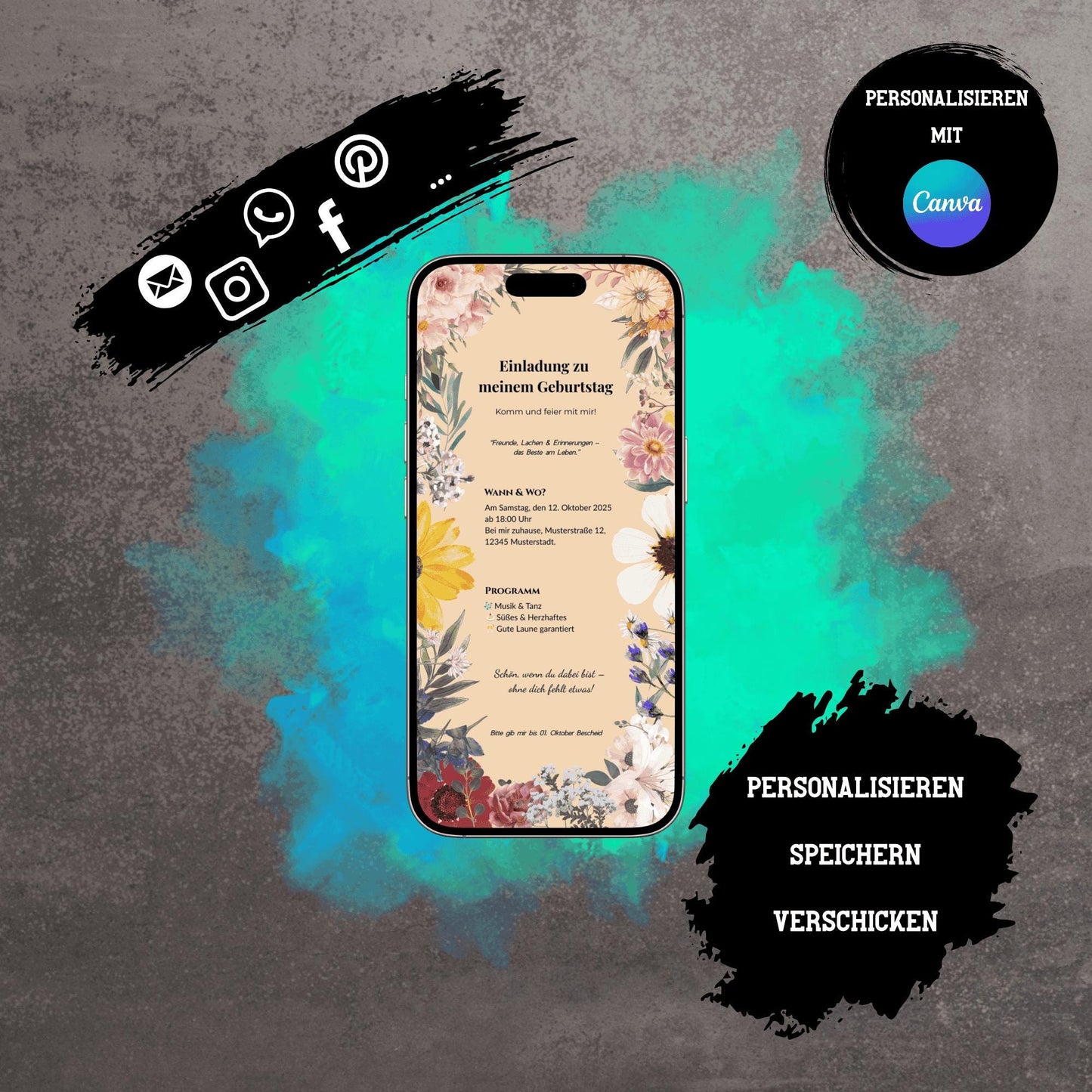 Digitale Einladung zum Geburtstag | Personalisierbare Einladung | Verschicke per E-Mail, WhatsApp, etc.