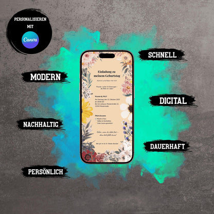 Digitale Einladung zum Geburtstag | Personalisierbare Einladung | Verschicke per E-Mail, WhatsApp, etc.