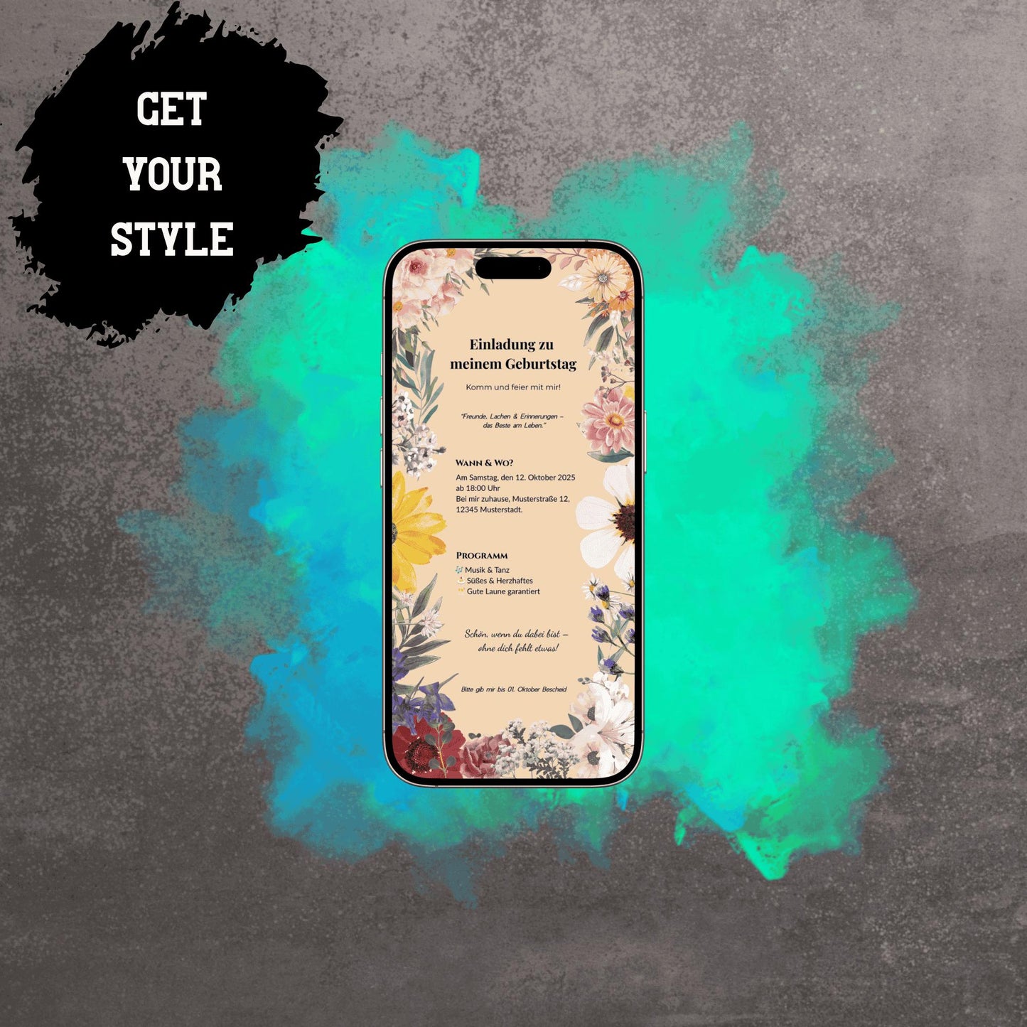 Digitale Einladung zum Geburtstag | Personalisierbare Einladung | Verschicke per E-Mail, WhatsApp, etc.