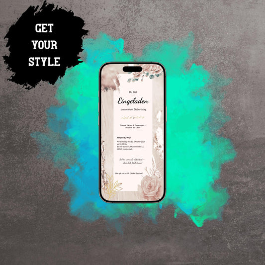 Digitale Einladung zum Geburtstag | Personalisierbare Einladung | Verschicke per E-Mail, WhatsApp, etc.