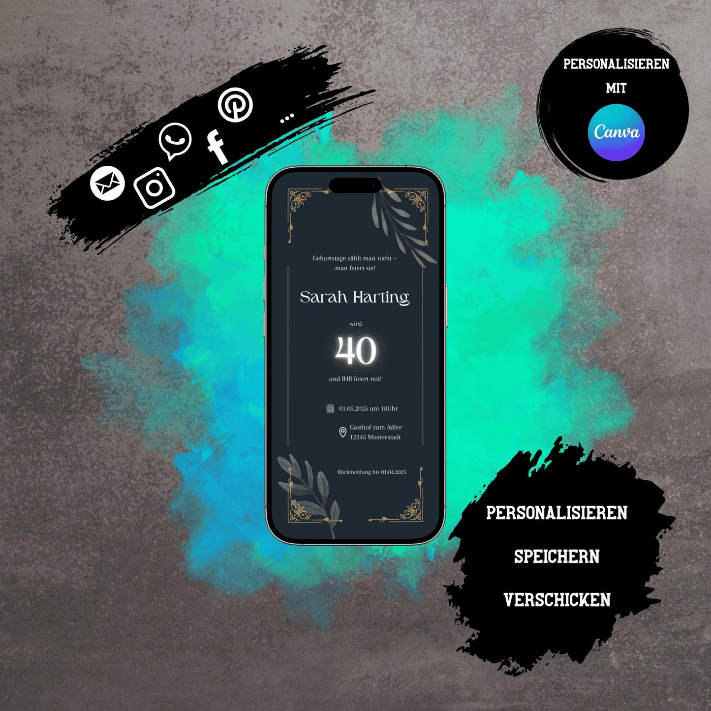 Digitale Einladung zum Geburtstag | Personalisierbare Einladung | Verschicke per E-Mail, WhatsApp, etc.