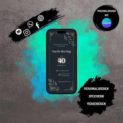 Digitale Einladung zum Geburtstag | Personalisierbare Einladung | Verschicke per E-Mail, WhatsApp, etc.