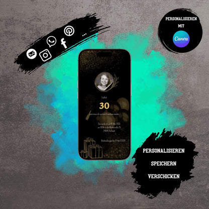 Digitale Einladung zum Geburtstag | Personalisierbare Einladung | Verschicke per E-Mail, WhatsApp, etc.