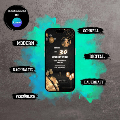 Digitale Einladung zum Geburtstag | Personalisierbare Einladung | Verschicke per E-Mail, WhatsApp, etc.