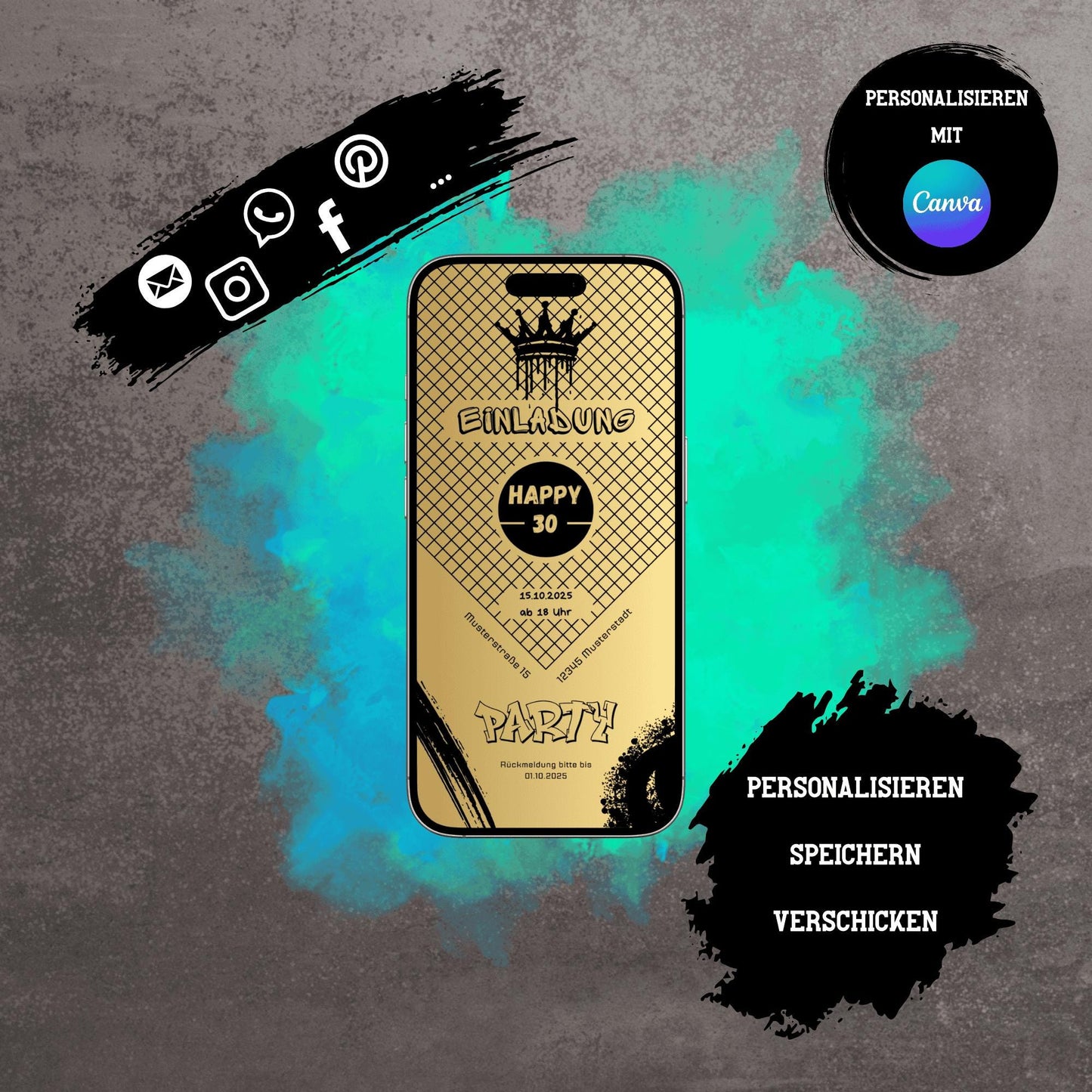 Digitale Einladung zum Geburtstag | Personalisierbare Einladung | Verschicke per E-Mail, WhatsApp, etc.