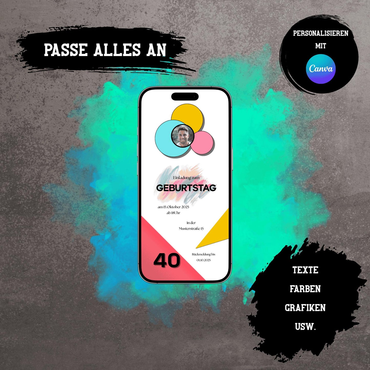 Digitale Einladung zum Geburtstag | Personalisierbare Einladung | Verschicke per E-Mail, WhatsApp, etc.