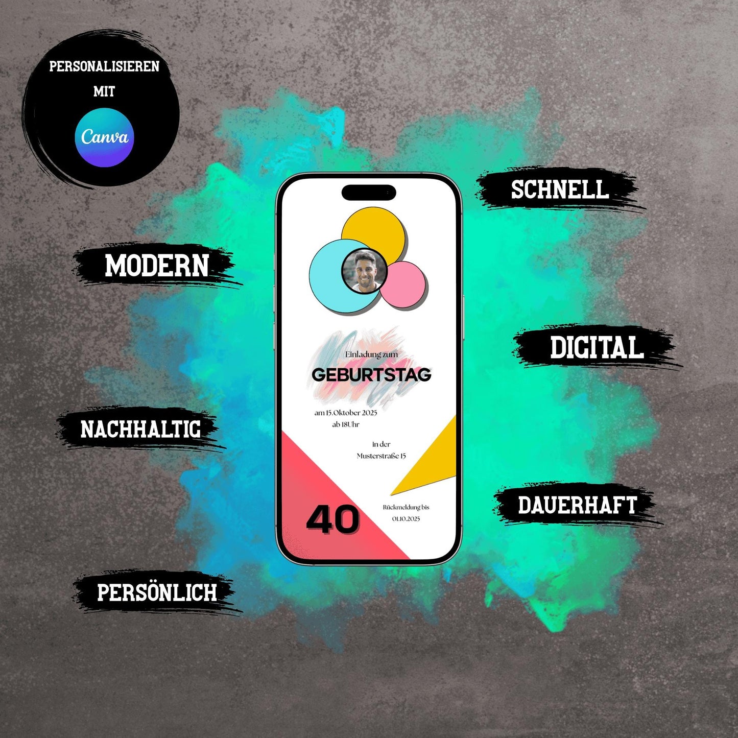 Digitale Einladung zum Geburtstag | Personalisierbare Einladung | Verschicke per E-Mail, WhatsApp, etc.