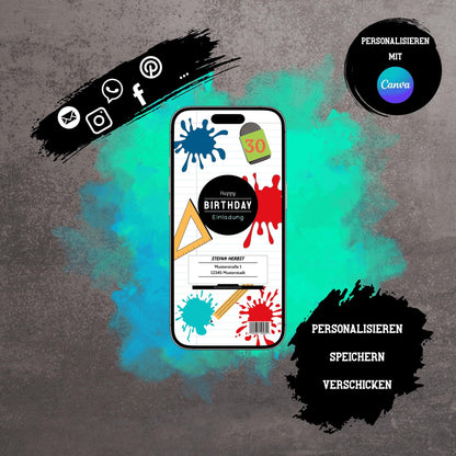 Digitale Einladung zum Geburtstag | Personalisierbare Einladung | Verschicke per E-Mail, WhatsApp, etc.