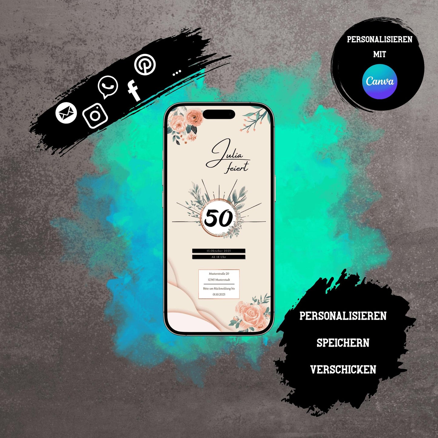 Digitale Einladung zum Geburtstag | Personalisierbare Einladung | Verschicke per E-Mail, WhatsApp, etc.