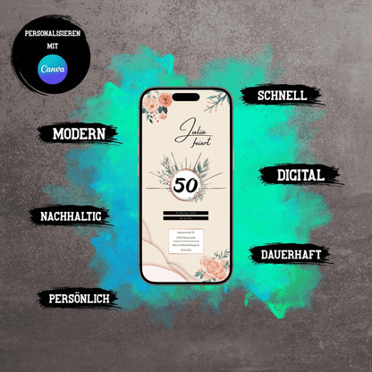 Digitale Einladung zum Geburtstag | Personalisierbare Einladung | Verschicke per E-Mail, WhatsApp, etc.