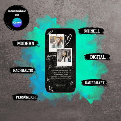 Digitale Einladung zum Geburtstag | Personalisierbare Einladung | Verschicke per E-Mail, WhatsApp, etc.