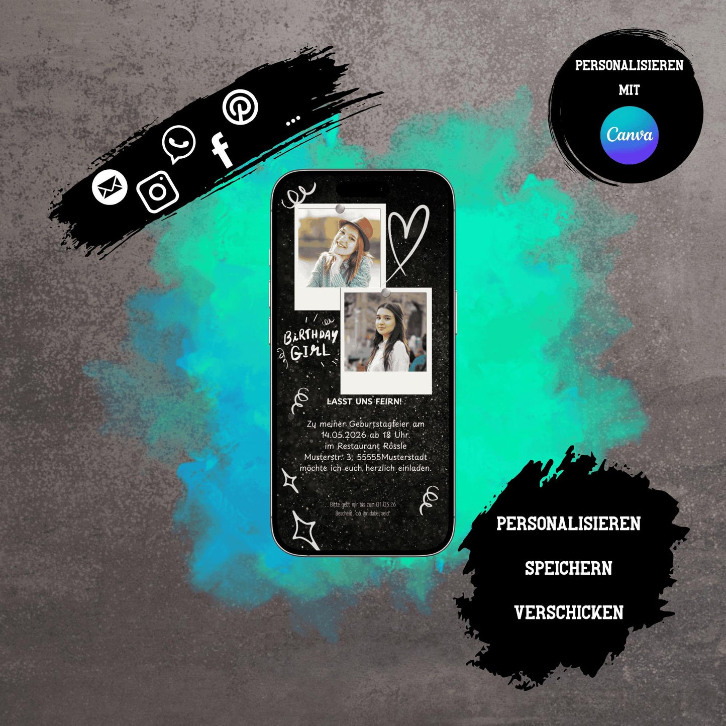 Digitale Einladung zum Geburtstag | Personalisierbare Einladung | Verschicke per E-Mail, WhatsApp, etc.