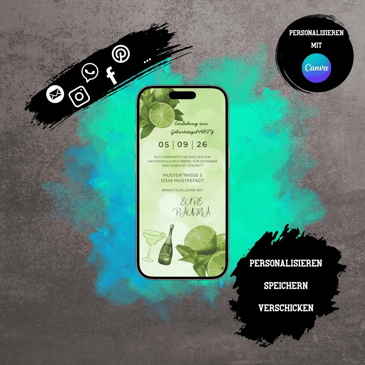 Digitale Einladung zum Geburtstag | Personalisierbare Einladung | Verschicke per E-Mail, WhatsApp, etc.