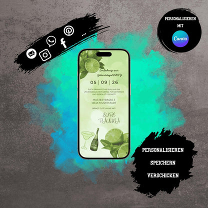 Digitale Einladung zum Geburtstag | Personalisierbare Einladung | Verschicke per E-Mail, WhatsApp, etc.