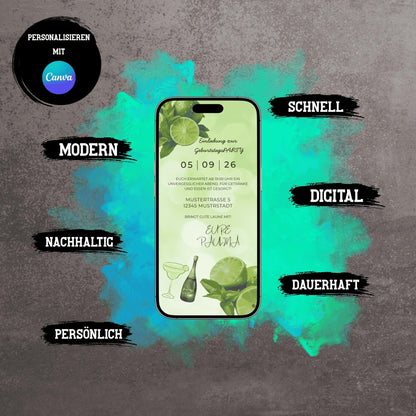 Digitale Einladung zum Geburtstag | Personalisierbare Einladung | Verschicke per E-Mail, WhatsApp, etc.