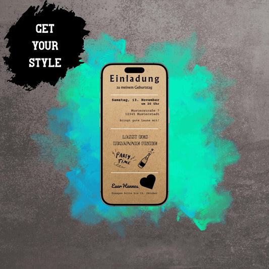 Digitale Einladung zum Geburtstag | Personalisierbare Einladung | Verschicke per E-Mail, WhatsApp, etc.