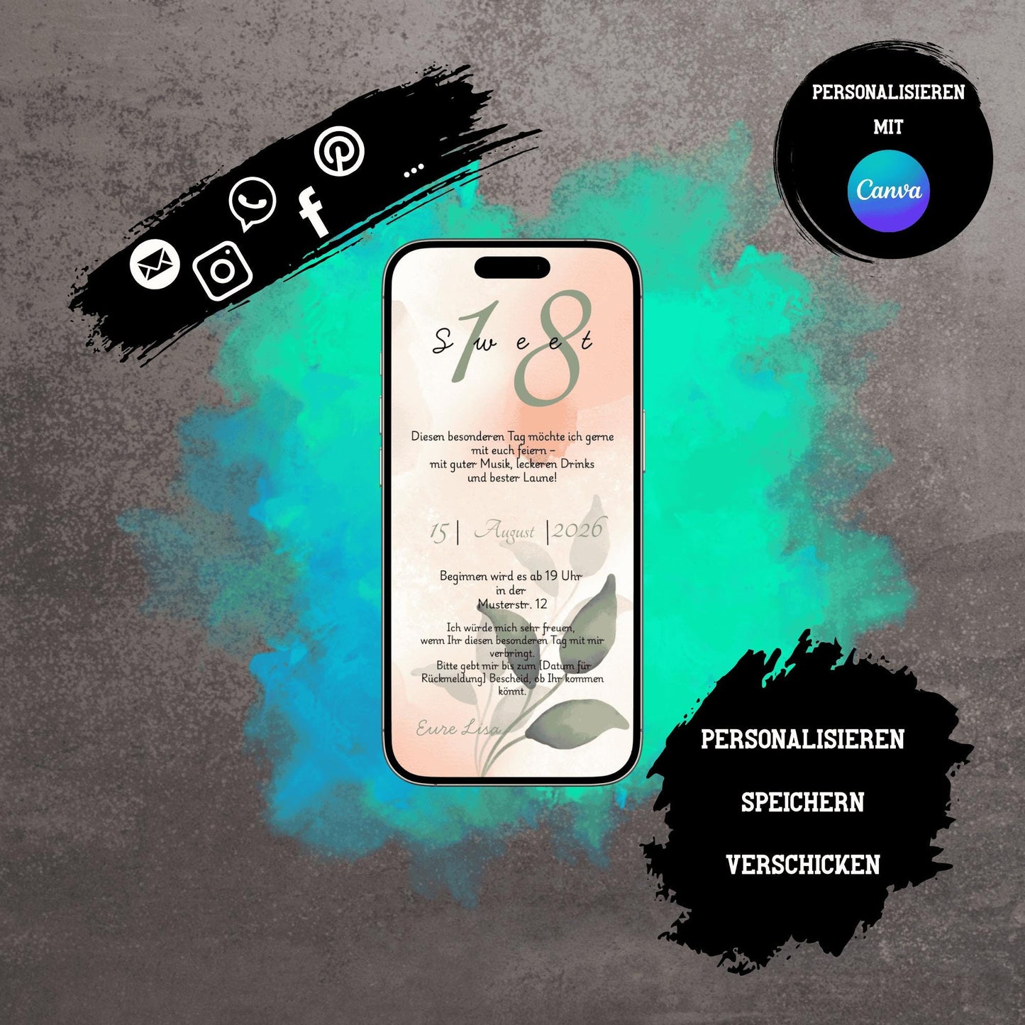Digitale Einladung zum Geburtstag | Personalisierbare Einladung | Verschicke per E-Mail, WhatsApp, etc.