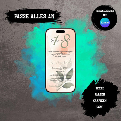 Digitale Einladung zum Geburtstag | Personalisierbare Einladung | Verschicke per E-Mail, WhatsApp, etc.