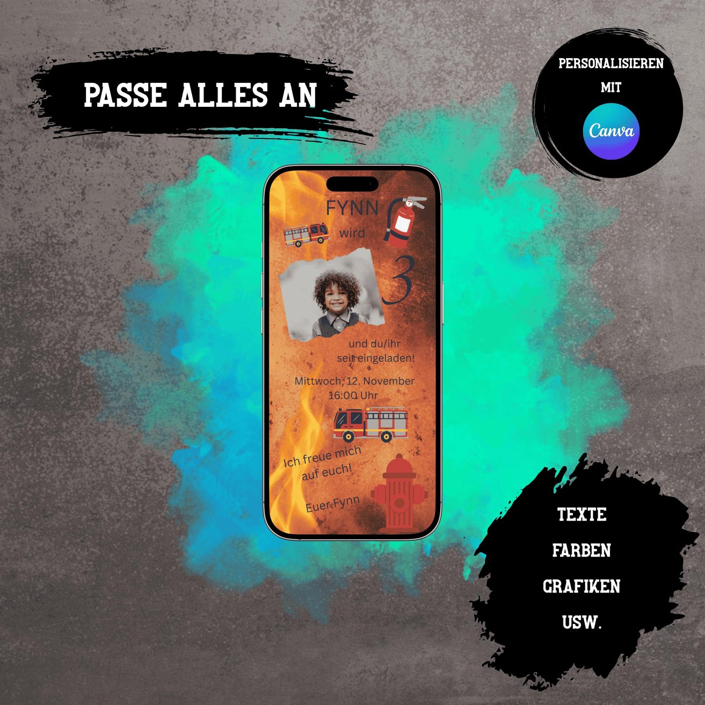 Digitale Einladung zum Kindergeburtstag | Personalisierbare Einladung | Verschicke per E-Mail, WhatsApp, etc.