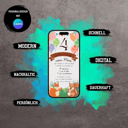 Digitale Einladung zum Kindergeburtstag | Personalisierbare Einladung | Verschicke per E-Mail, WhatsApp, etc.