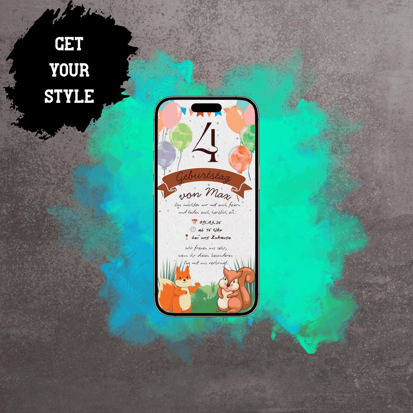 Digitale Einladung zum Kindergeburtstag | Personalisierbare Einladung | Verschicke per E-Mail, WhatsApp, etc.