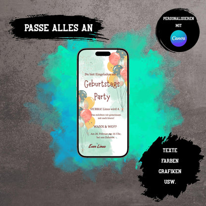 Digitale Einladung zum Kindergeburtstag | Personalisierbare Einladung | Verschicke per E-Mail, WhatsApp, etc.