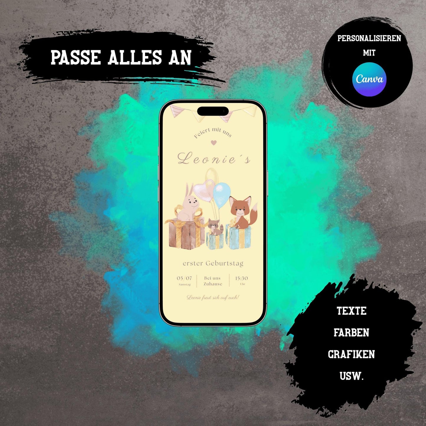 Digitale Einladung zum Kindergeburtstag | Personalisierbare Einladung | Verschicke per E-Mail, WhatsApp, etc.