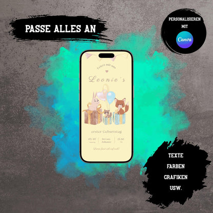 Digitale Einladung zum Kindergeburtstag | Personalisierbare Einladung | Verschicke per E-Mail, WhatsApp, etc.