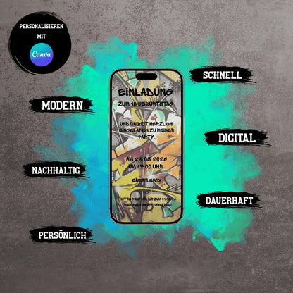 Digitale Einladung zum Kindergeburtstag | Personalisierbare Einladung | Verschicke per E-Mail, WhatsApp, etc.