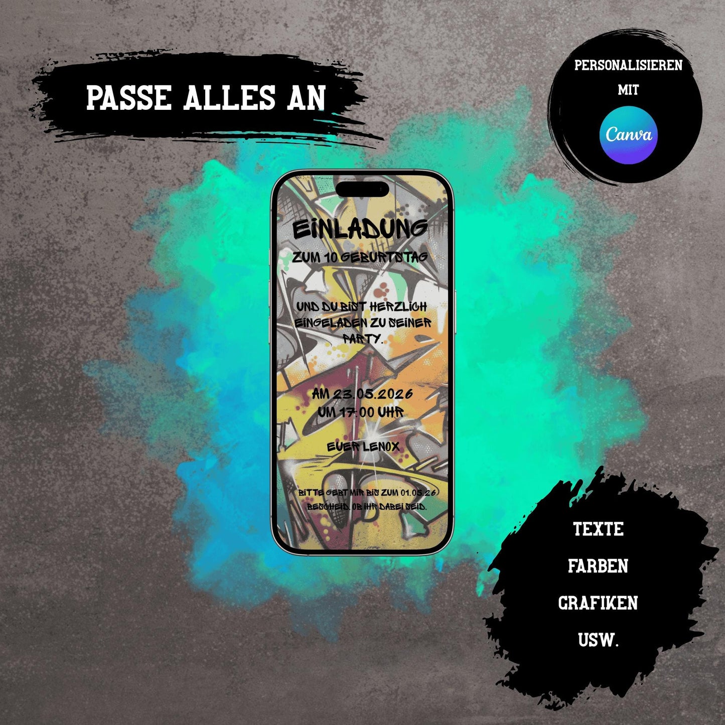 Digitale Einladung zum Kindergeburtstag | Personalisierbare Einladung | Verschicke per E-Mail, WhatsApp, etc.