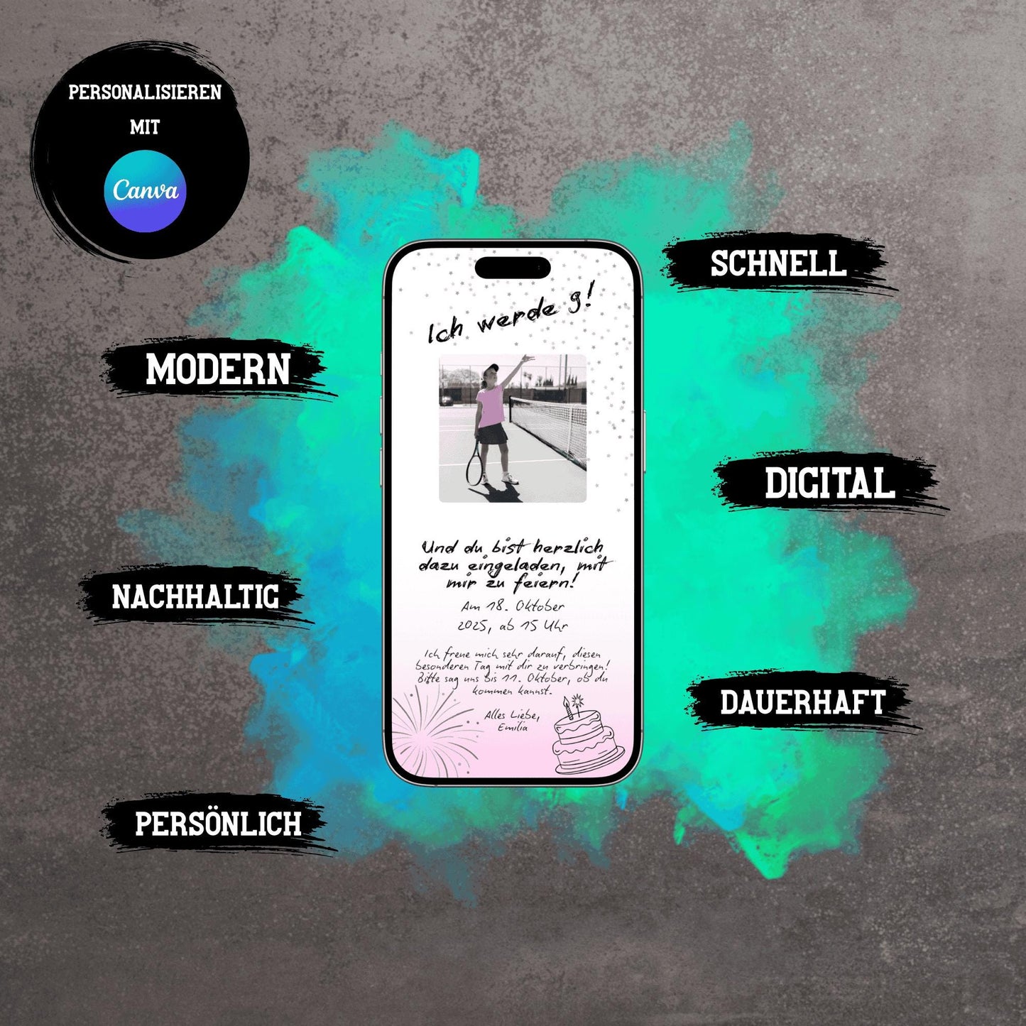 Digitale Einladung zum Kindergeburtstag | Personalisierbare Einladung | Verschicke per E-Mail, WhatsApp, etc.