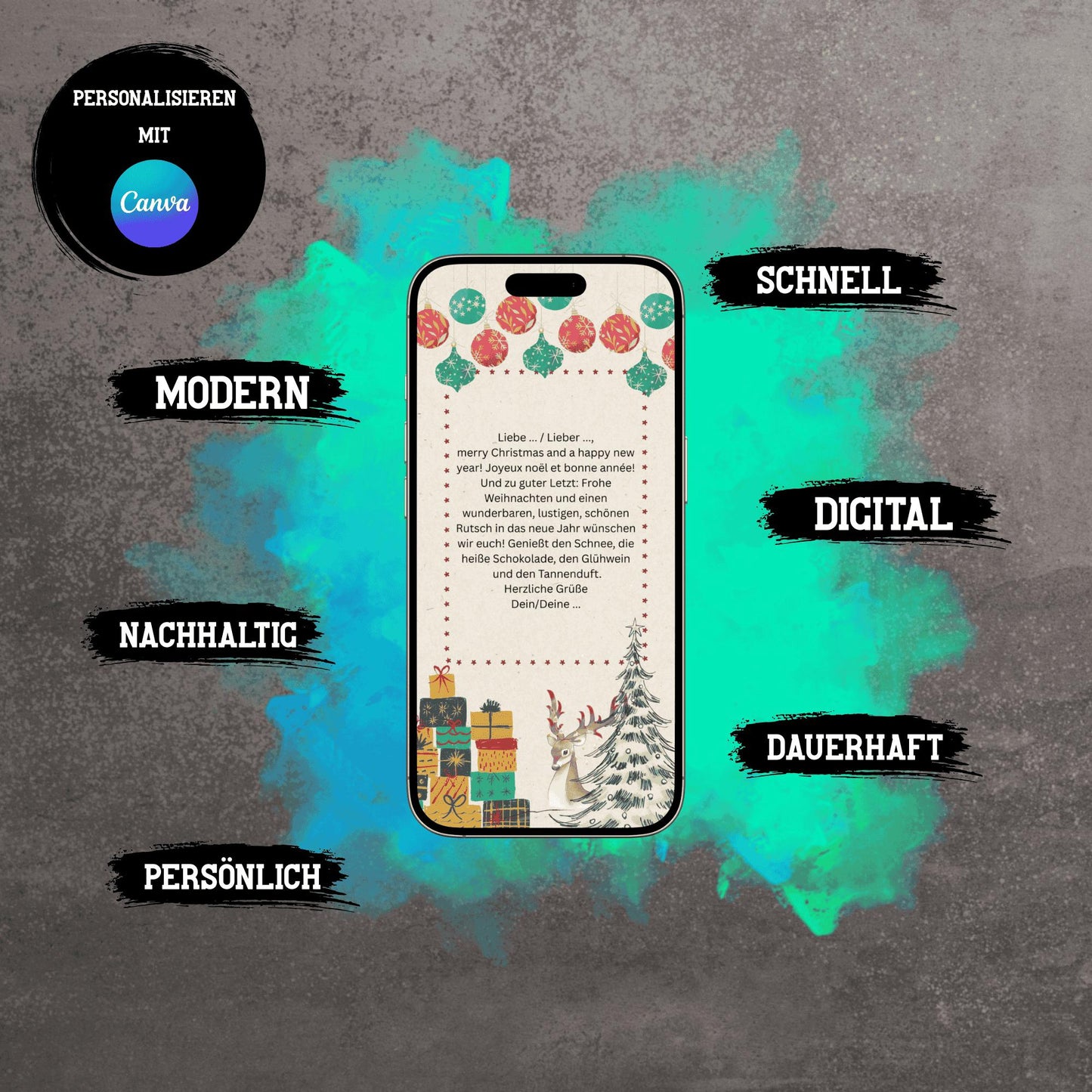 Digitale Grußkarte zu Weihnachten | Personalisierbare Grußkarte| Verschicke per E-Mail, WhatsApp, etc.