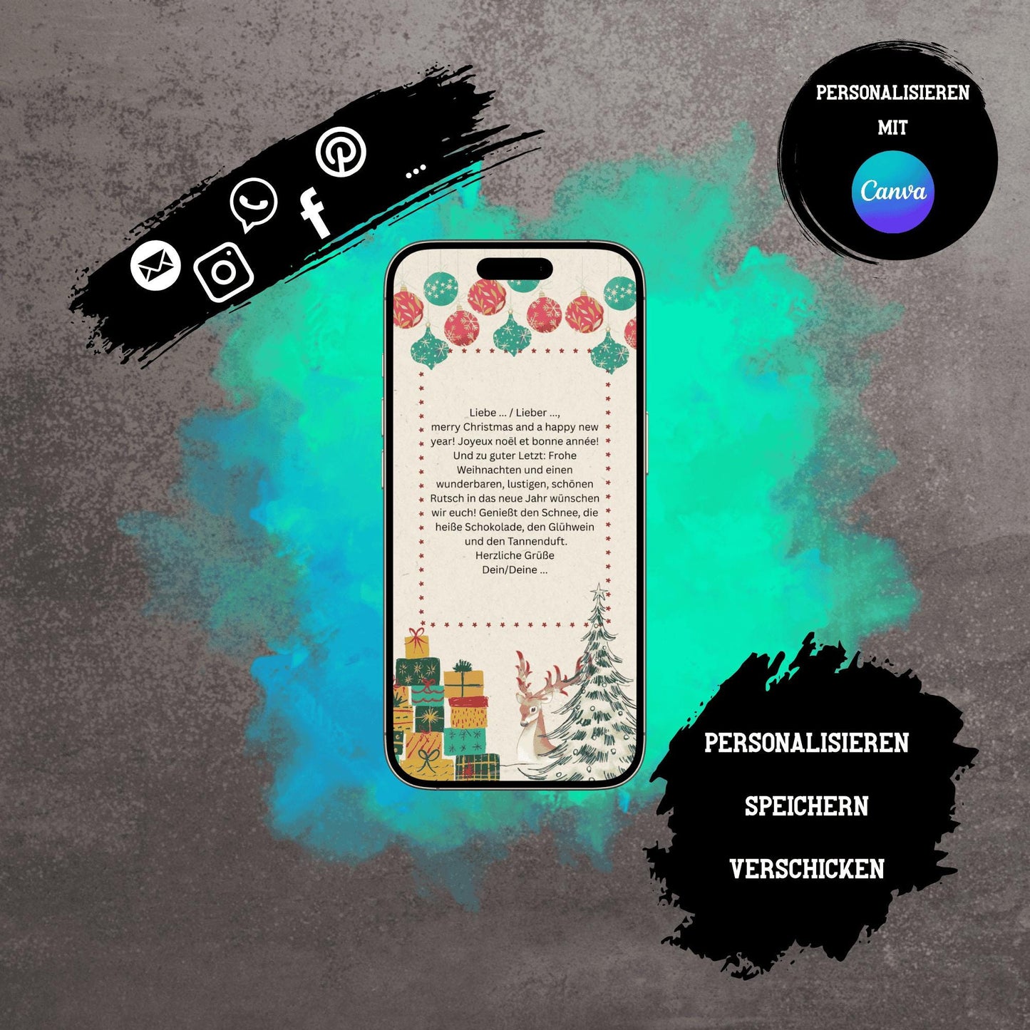 Digitale Grußkarte zu Weihnachten | Personalisierbare Grußkarte| Verschicke per E-Mail, WhatsApp, etc.