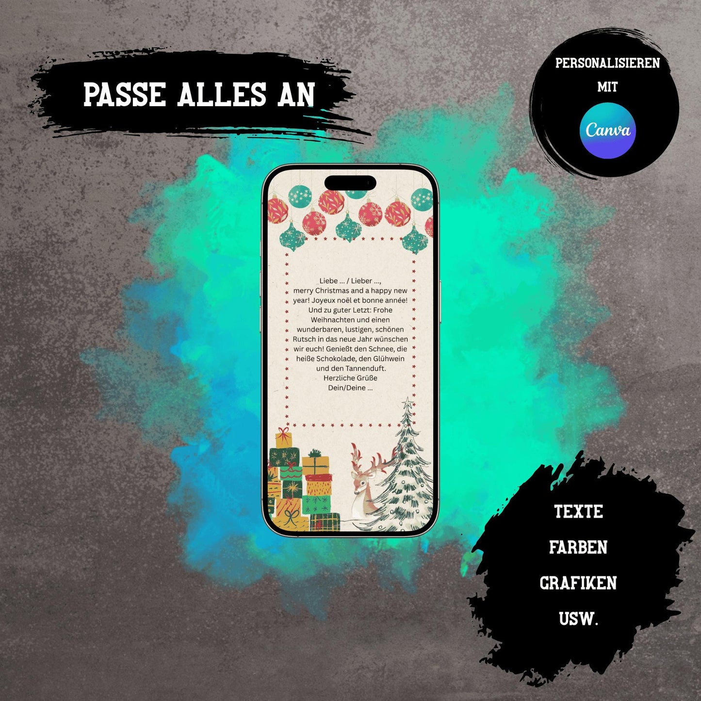 Digitale Grußkarte zu Weihnachten | Personalisierbare Grußkarte| Verschicke per E-Mail, WhatsApp, etc.